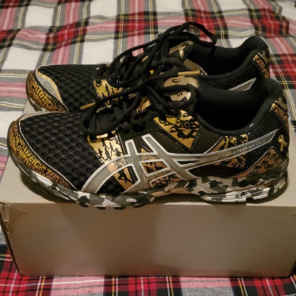 Asics Black and Gold Graphic Sneakers